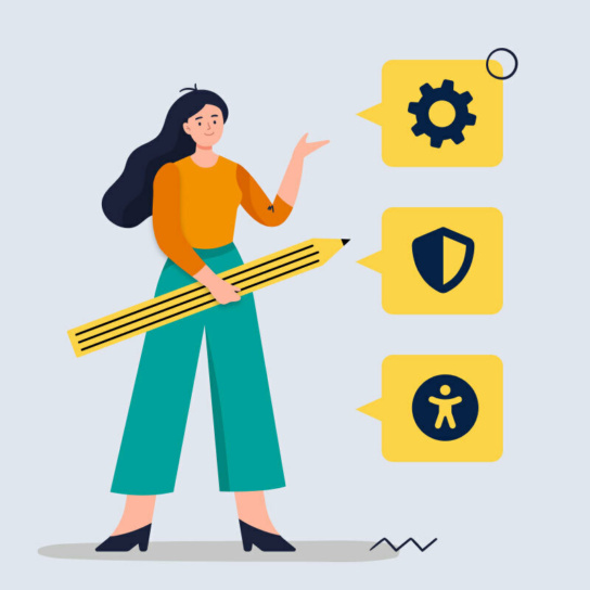 Grafik: Frau mit großen Stift in der Hand