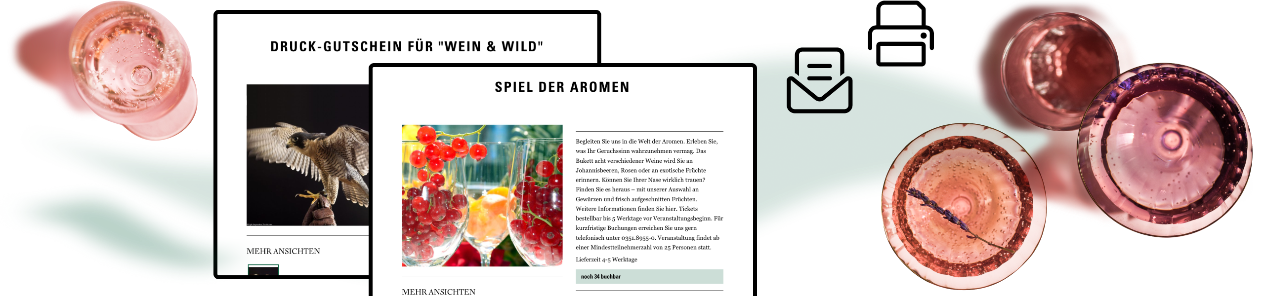 Screenshots: 2 Seiten der Website. Druckgutschein und Online-Gutschein
