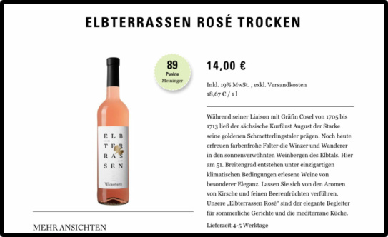 Screenshot: Ansicht Detailseite eines Weines