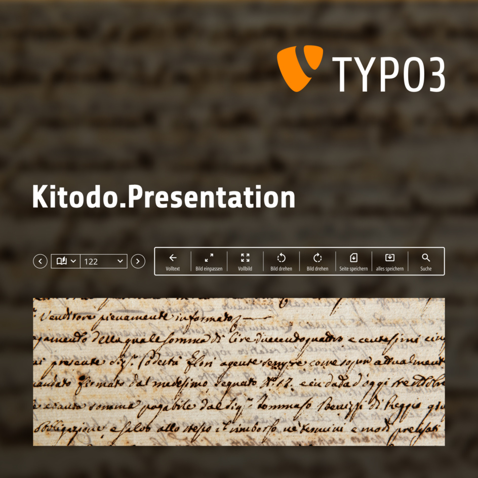 Collage: Bedienoberfläche und Logo TYPO3 Extension Kitodo