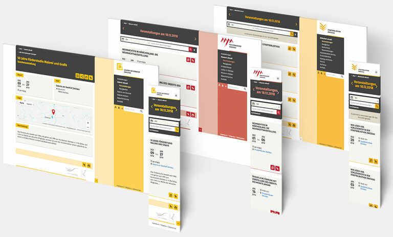 Grafik: Verschiedene Displayansichten von Veranstaltungskalendern.