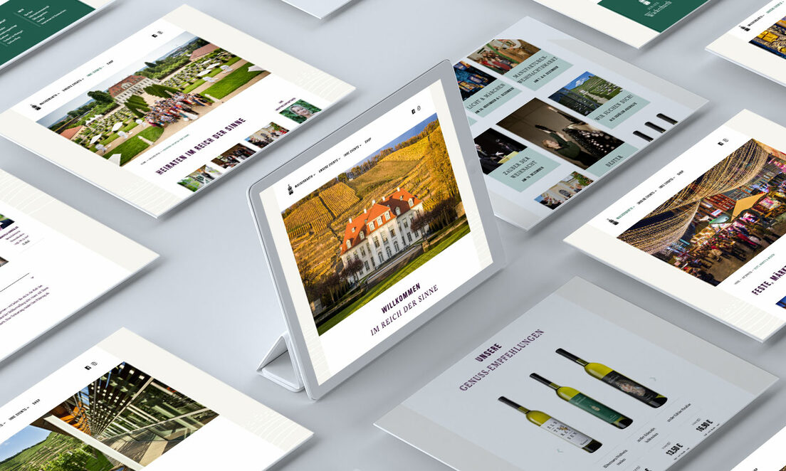 Grafik: Verschiedene Display Ansichten der Website des Schloss Wackerbart.