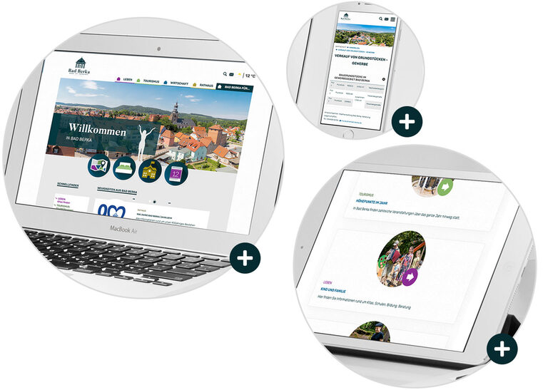 Responsive Ansicht Website Bad Berka Grafik: Verschiedene Displayansichten der Webseite von Bad Berka.