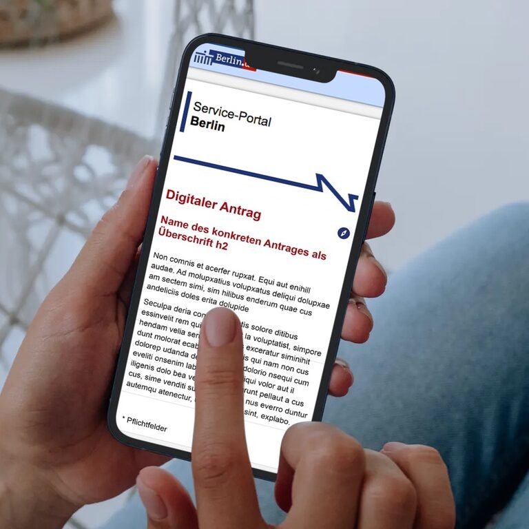 Formular Beispiel Foto: Hände bedienen Smartphone mit einem Antrag.