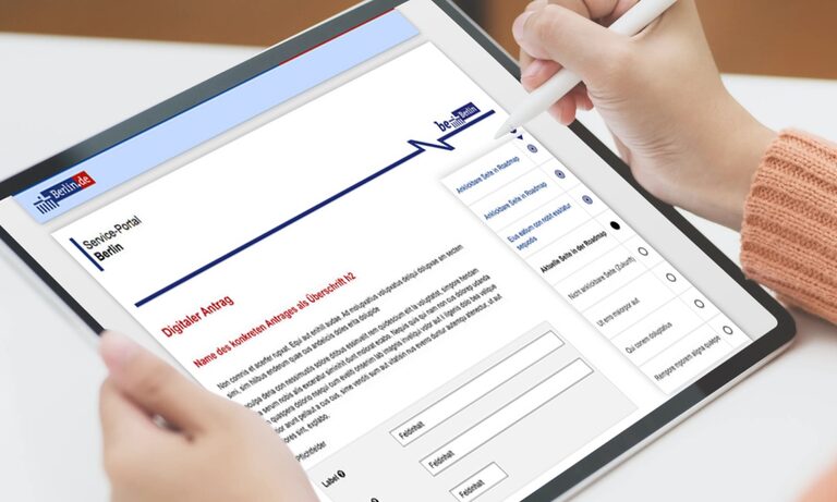 Grafik: Digitaler Antrag auf Tablet