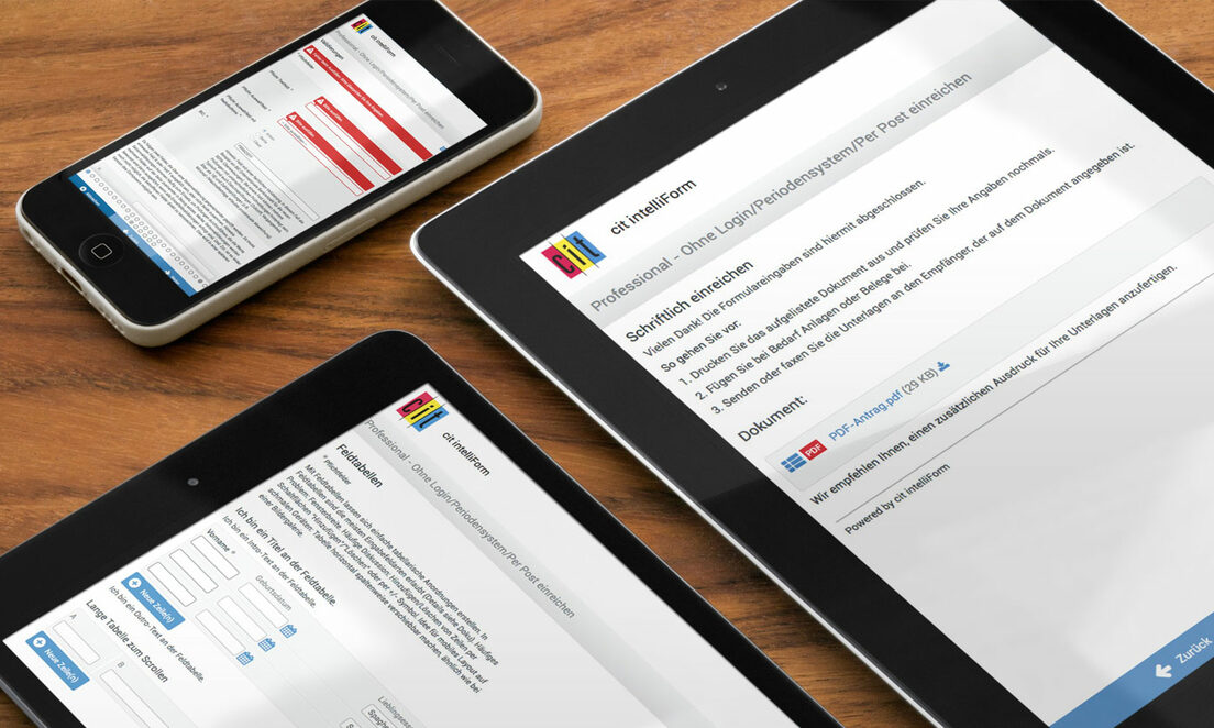 Foto: Verschiedene Displayansichten von cit intelliForm.