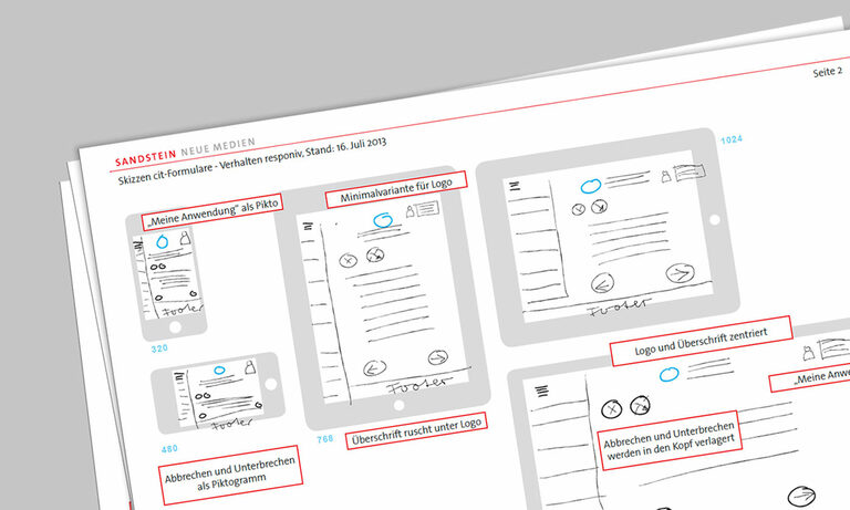 Interaktionskonzept - bestehende Anwendungen optimieren Grafik: Verschiedene Skizzen einer Webseite.