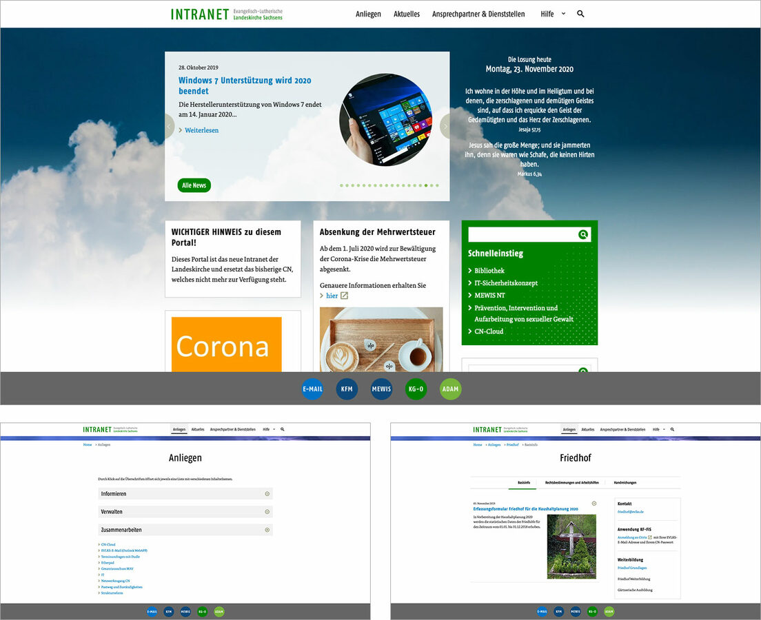 Screenshot intranet EVLKS Grafik: Layout der Website „Intranet“.