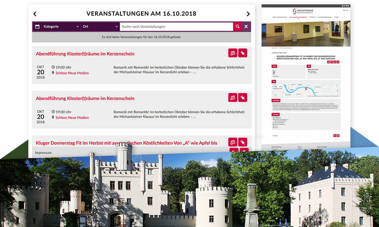 Grafik: Webseite der Kulturstiftung Sachsen-Anhalt mit Veranstaltungen.