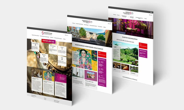 Grafik: Verschiedene Website-Ansichten der Kulturstiftung Sachsen-Anhalt.