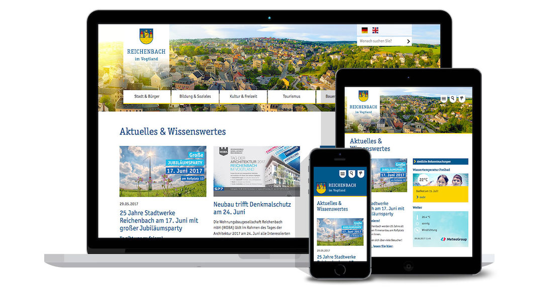 Responsiver Webauftritt mit TYPO3 für Reichenbach im Vogtland - realisiert von der Agentur Sandstein Neue Medien Responsiver Webauftritt mit TYPO3 für Reichenbach im Vogtland - realisiert von der Agentur Sandstein Neue Medien