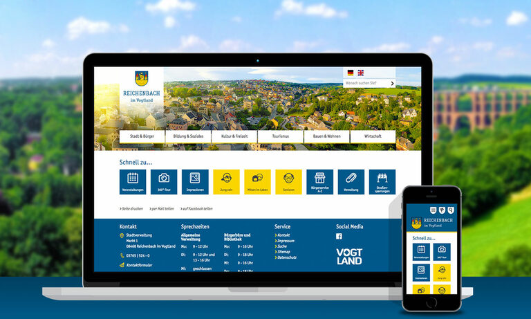 Grafik: Laptop und Smartphone mit Startseite der Website