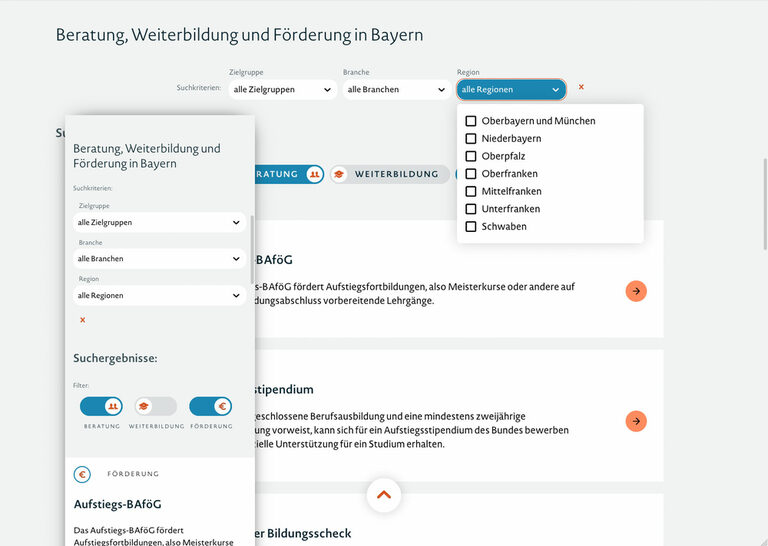 Grafik: Filtermöglichkeiten der Ergebnisliste 