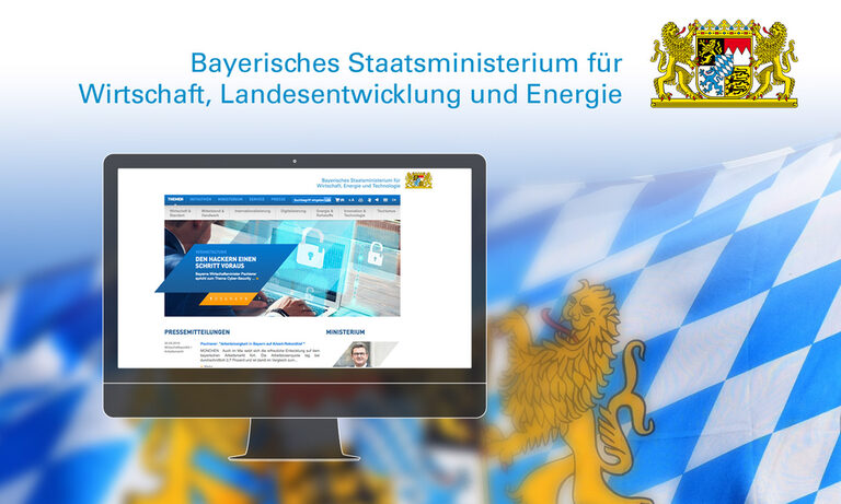 Grafik: Bildschirm mit Webseite des Bayrischem Wirtschaftsministerium.