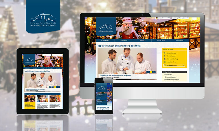 Responsive Design für Annaber-Buchholz Grafik: Drei Displayansichten von Top-Meldungen aus Annaberg-Buchholz.