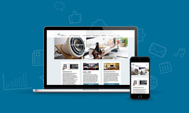 Wir WordPress Agentur erstellen Ihren profesionellen Webauftitt mit WordPress Grafik: Laptop und Smartphone mit Website