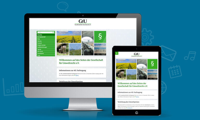 Wir schulen Sie im Umgang mit WordPress! Grafik: Desktop und Tablet mit GfU Website