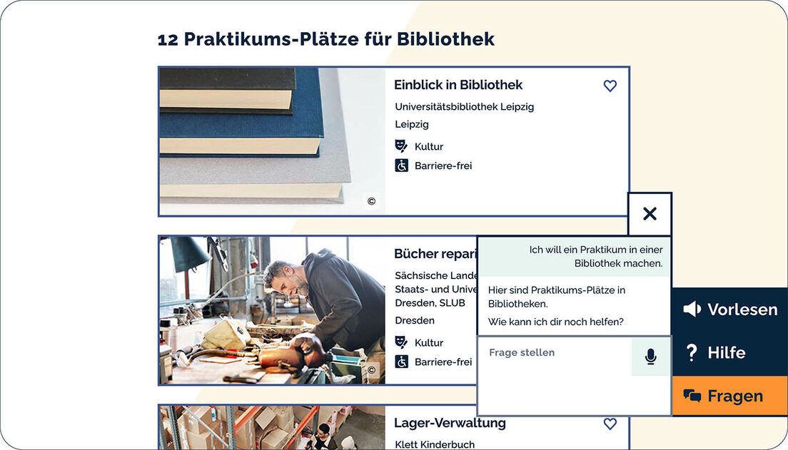 Screenshot: Aktive Fragen-Funktion auf der „Schau Rein Inklusiv!“ Webseite mit Chat-Fenster Screenshot: Aktive Fragen-Funktion auf der „Schau Rein Inklusiv!“ Webseite mit Chat-Fenster