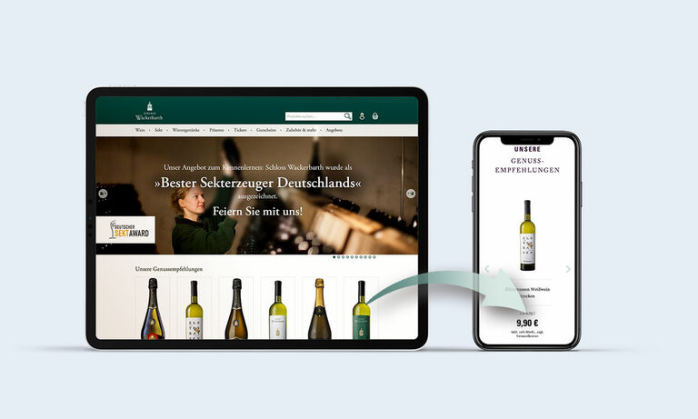 Grafik: Tablet und Smartphone mit Website von Schloss Wackerbarth