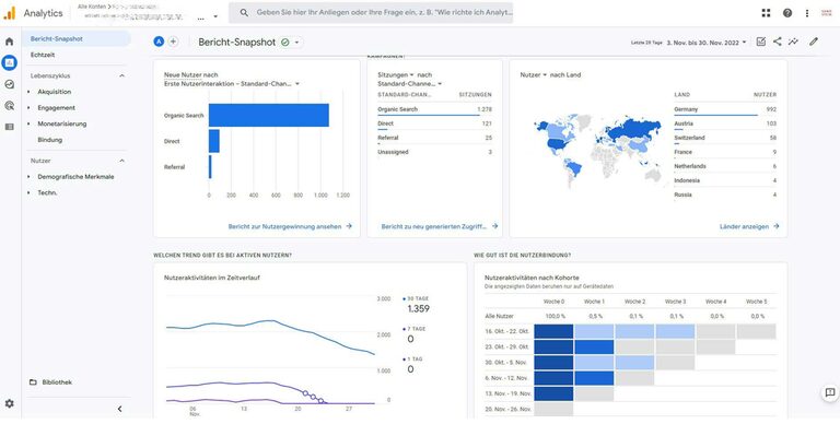 Screenshot: Dashboard Google Analytics