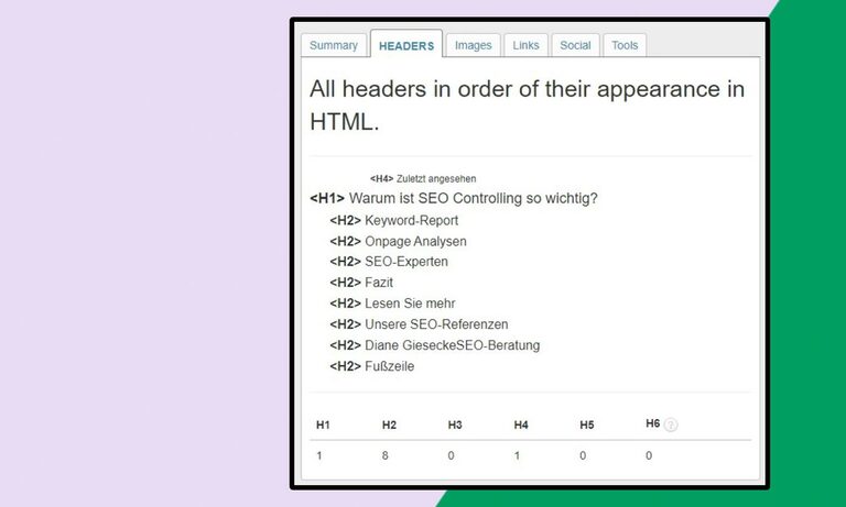 Screenshot: Erweiterung SEO Meta in 1 Click, Tab Headers