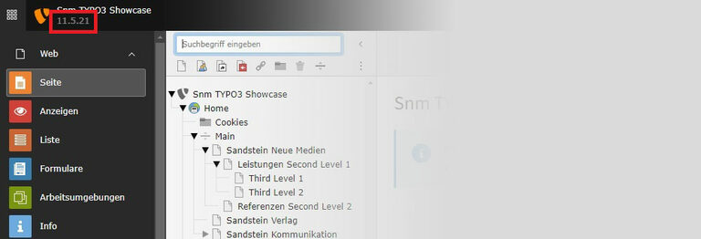 Screenshot: TYPO3-Versionsnummer identifizieren