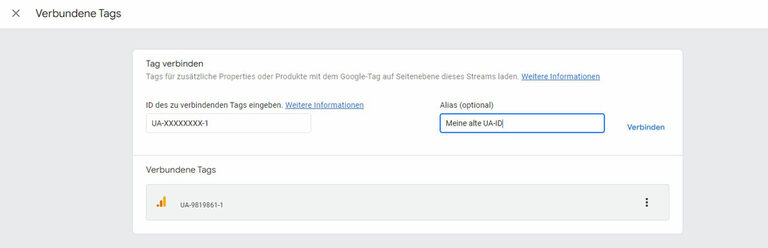 Screenshot: Tag verbinden